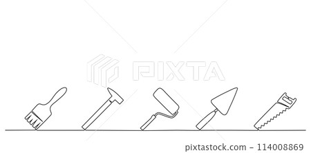 Continuous one line drawing of construction tools. Vector illustration Continuous one line drawing of construction tools. Vector illustration 114008869