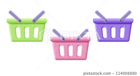 Vector green shopping basket in realistic 3d style. Vector illustration of green shopping basket on isolated background. 114008880