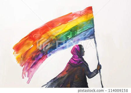 A woman holding a rainbow flag 114009158