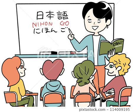 Japanese language teacher and foreign students 114009195