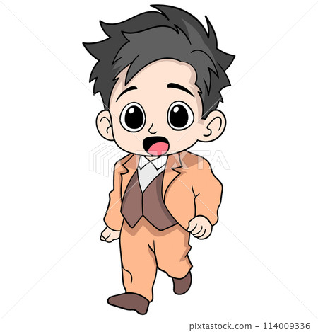 boy with a happy face is running because he is late for the office boy with a happy face is running because he is late for the office 114009336
