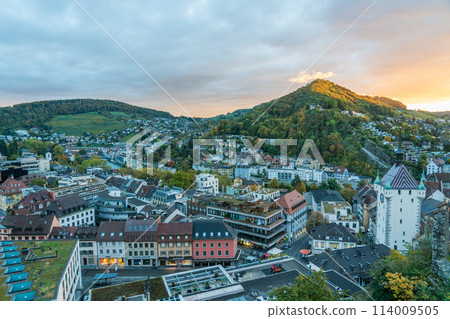 View of the city of Baden, Switzerland from Stein Castle 114009505