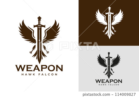 Silhouette Bird Eagle Hawk Falcon Vintage Retro Blades Weapon Design Vector 114009827