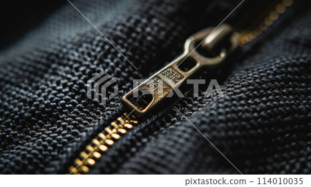 Detailed close-up of black fabric zipper, highlighting intricate texture. Ai Generated 114010035