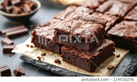 Tempting and fresh, chocolate brownies, a delicious treat for your taste buds, Ai Generated. 114010276