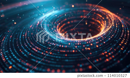 Glowing wires flow in a circular pattern, adorned with luminous particle attachments. Ai Generated 114010327