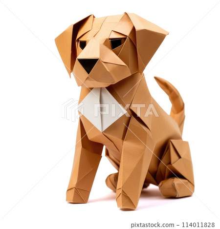 Colorful Origami puppy, Unique Paper Polygon Artwork, Ideal Pet Concept, Ai Generated 114011828