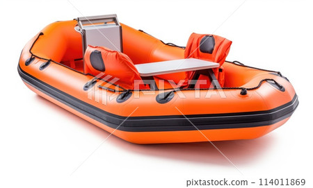 Inflatable raft rescue dinghy lifeboat isolated on a white background, Ai Generated. 114011869