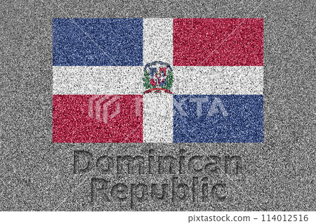 The flag of the Dominican Republic painted on a stone slab and the word "Dominican Republic" carved into it The flag of the Dominican Republic painted on a stone slab and the word "Dominican Republic" carved into it 114012516