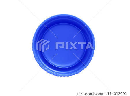 Blue plastic bottle caps isolated on white background 114012691