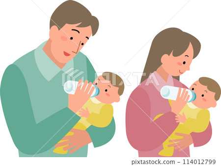 一群父親和母親給嬰兒餵奶 114012799