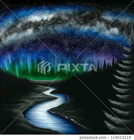 River flowing in the night of the aurora River flowing in the night of the aurora 114013219