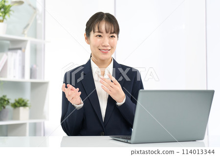 微笑著進行商務談判的女商人 114013344