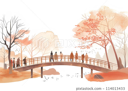 People crossing the bridge to make a pilgrimage 114013433