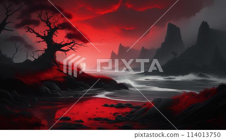 紅色和黑色幽靈般的海岸背景插畫 114013750