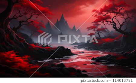 紅色和黑色幽靈般的海岸背景插畫 114013751