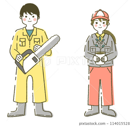 林業青年男女林業人插畫素材 114015528