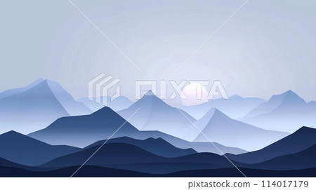 A simple vector landscape, elegantly depicting mountains with clean, minimalistic lines 114017179