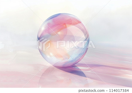 Soft pastel watercolors blend around a translucent float, set against a pristine white backdrop 114017384