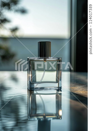 The bottle of mens perfume stands solemn and mysterious, simplicity masking a complex scent The bottle of mens perfume stands solemn and mysterious, simplicity masking a complex scent 114017389
