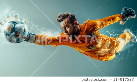 Goalkeeper stopping the shot 114017587