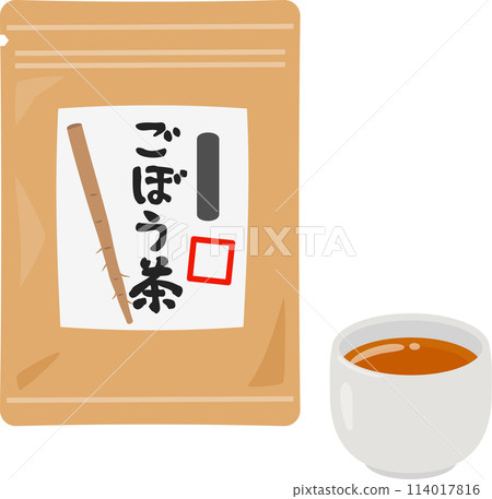 一袋牛蒡茶和茶杯 114017816