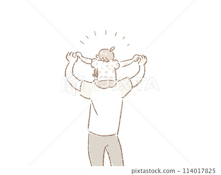 Back view of a man carrying a little girl on his shoulders (child and father, family, parent and child) Back view of a man carrying a little girl on his shoulders (child and father, family, parent and child) 114017825