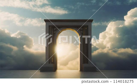 神聖的天空和雲彩背景門門天堂光框插圖素材AI生成圖像 114018275
