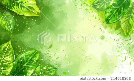 Watercolor frame of green leaves (image of tea leaves) 114018568