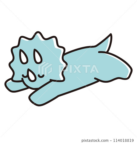 Illustration of a baby triceratops lying face down with its eyes closed 114018819
