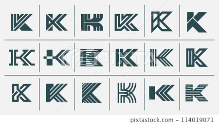 Modern stripe line letter K logo vector set 114019071