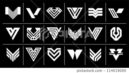Geometric abstract line letter V logo set Geometric abstract line letter V logo set 114019089