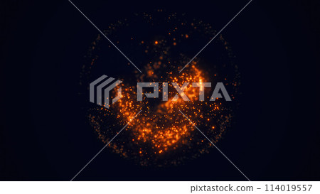 Yellow energy magic circle, sphere, ball made of futuristic energy particles, force field made of dots. Abstract background 114019557