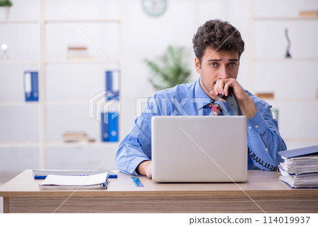 Young male employee working in the office Young male employee working in the office 114019937