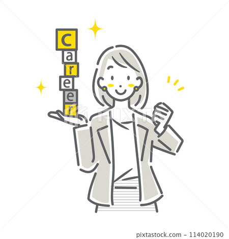 A simple and stylish line drawing of a business person building their career 114020190