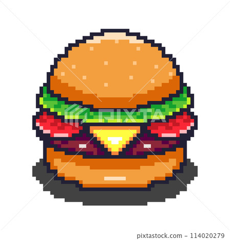 Vector Illustration of Burger with Pixel Art Design 114020279