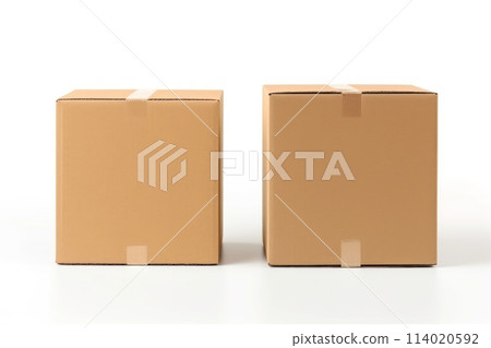 Two cardboard boxes are sitting on a white background 114020592