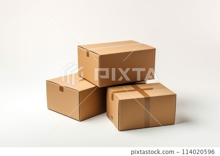 Three cardboard boxes stacked on top of each other 114020596
