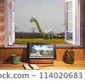 Fantasy Zone. A dinosaur is approaching, a herbivorous dinosaur. 114020683