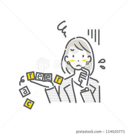 一位職業婦女擔心自己的職業道路 — 簡單而時尚的線條畫插圖 114020771