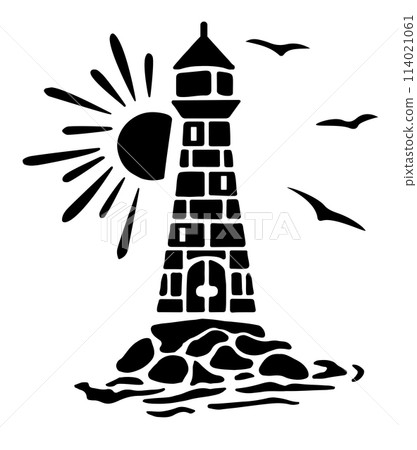 Light house by the sea with a white background Light house by the sea with a white background 114021061