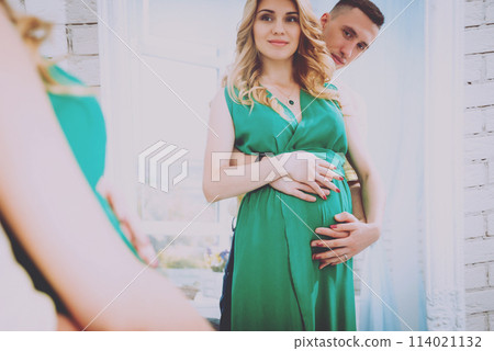 Young pregnant woman near a window. Background 114021132