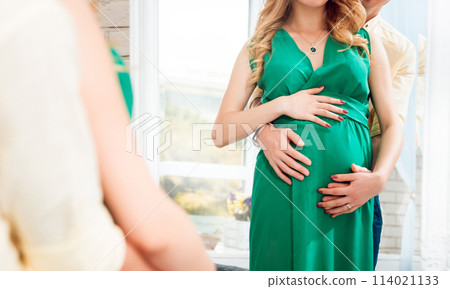 Young pregnant woman near a window. Background 114021133