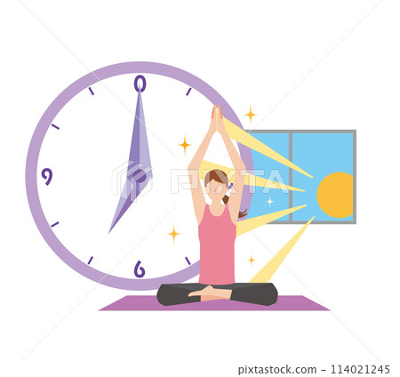 A woman doing yoga in the morning A woman doing yoga in the morning 114021245