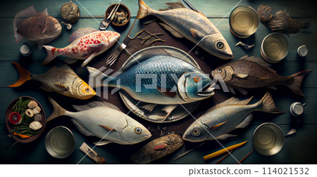 Abstract background, sea, ocean and river fish - AI generated image 114021532