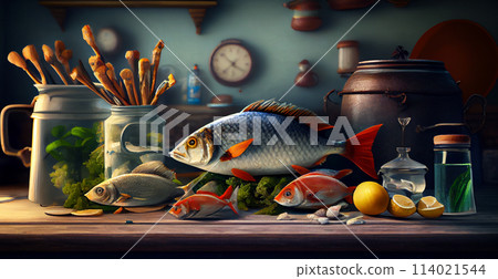 Abstract background, sea, ocean and river fish - AI generated image 114021544