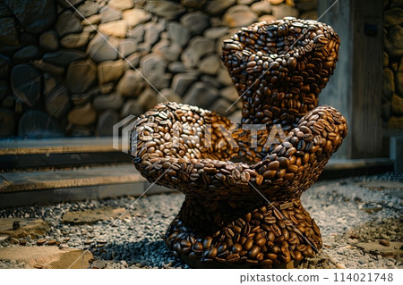 chair made of coffee beans, surrealism, creative furniture design. 114021748