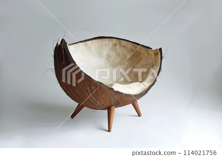 sofa chair made of coconut , the seat is shaped like one piece of white skin coconut with a brown stem 114021756