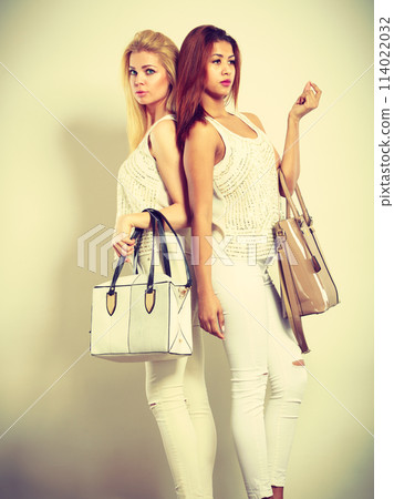 Young models with handbags. Young models with handbags. 114022032