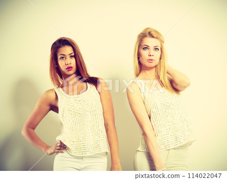 Two attractive women posing together 114022047